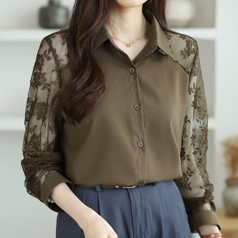 Dámský límec s krajkou, patchwork, perspektivní šifonový top, kardigan