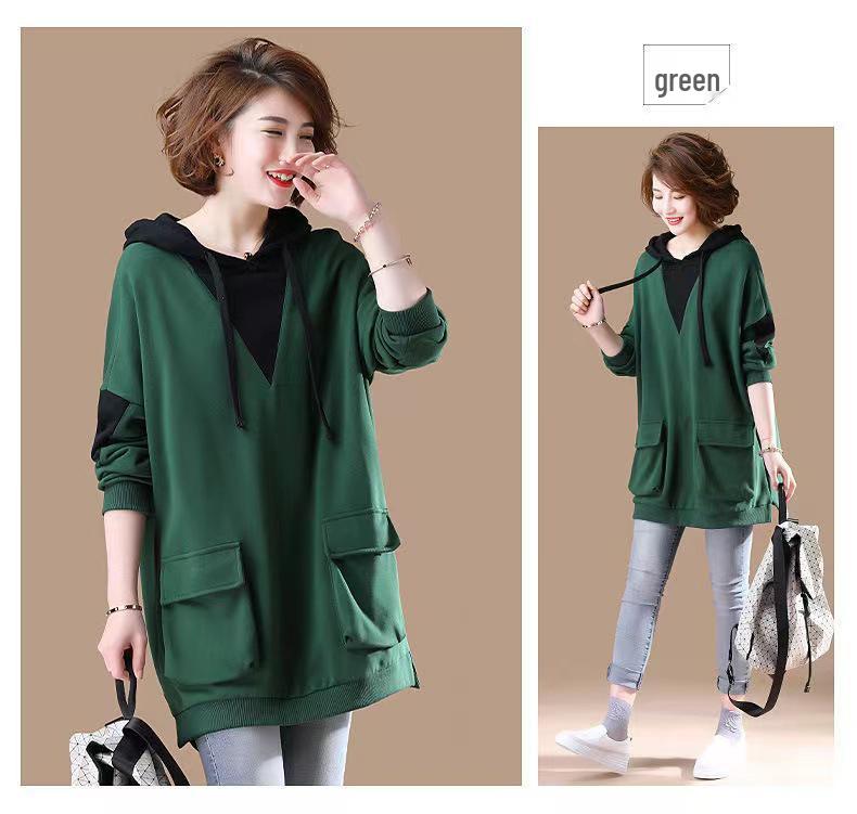 Korean Trendy Women's Hooded Sweatshirt: Loose, Versatile, Plus Size, Mid-Length for Spring & Autumn (Ages Up To 50) - 2024 Collection.