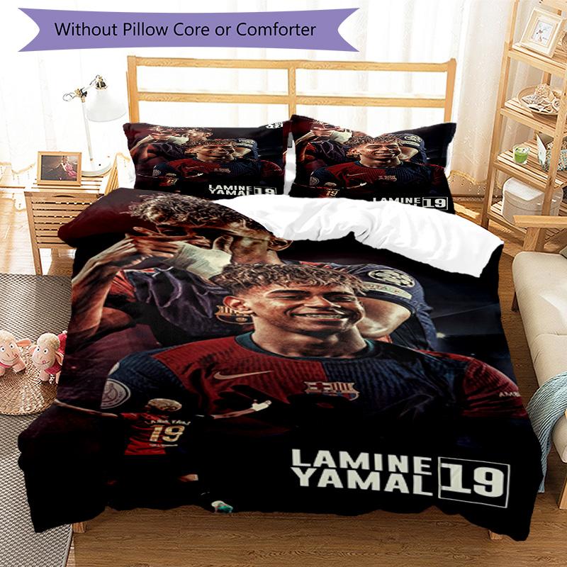 Lamine Yamal Barcelona Football Jersey Bedding Set,Comfort Bed Linen for Boys Room Decoration,Perfect Gift for Match Fans,Wrinkle Resistant Duvet Cove