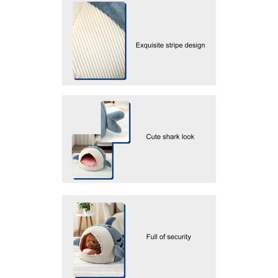 Cat Nest Cartoon Shark Shape Big Mouth Thick Cute Animal Warm Rest And Sleep Semi-closed Pet Mini House for Four Seasons
