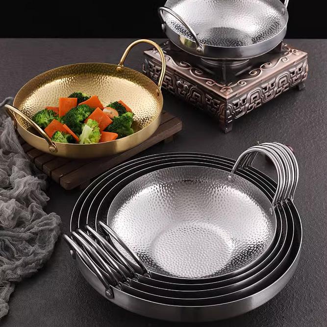 Deep Stainless Steel Golden Gold Dry Bar Small Pot Household Small Hot Pot Alcohol Stove Upmarket Chafing Dish Stripe Hotpot