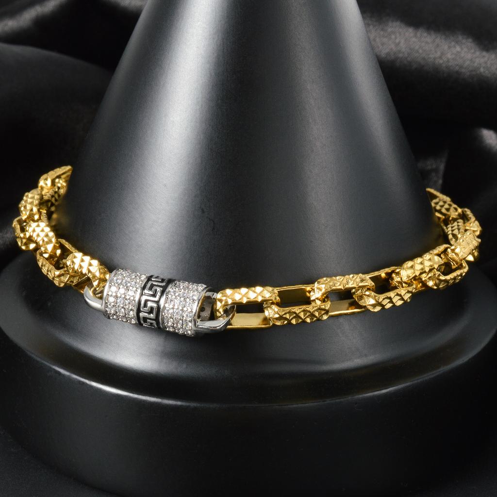 2026 Paper Pattern Black Gold Cylindrical Inlaid Zircon Square Splicing Bracelet, The Same Personality Bracelet for Men and Women