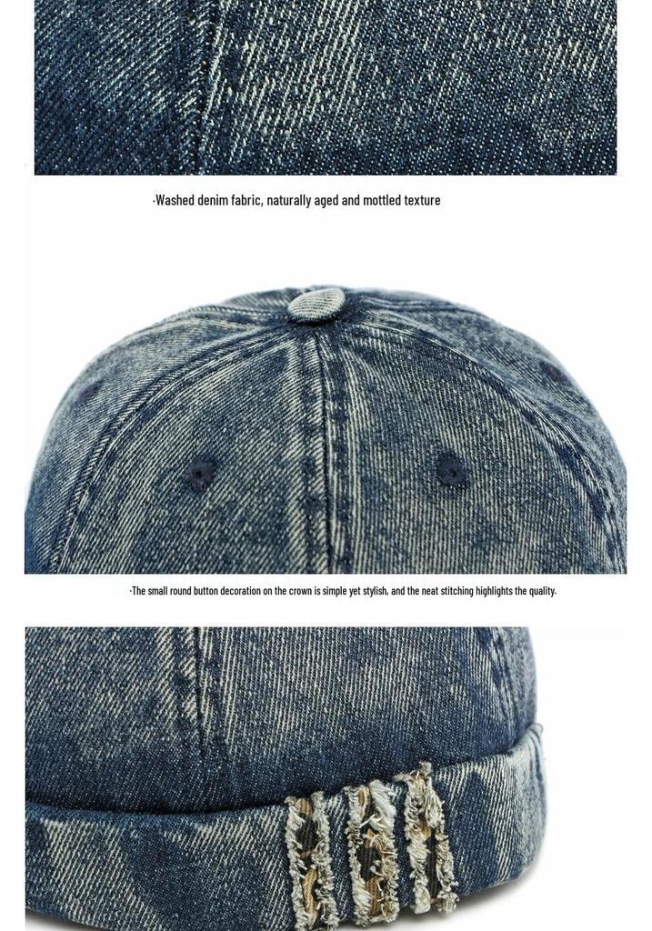 Unisex Distressed Denim Landlord Cap - Trendy Street Style Hipster Hat for Spring and Autumn