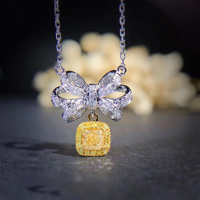 Color Treasure Yellow Diamond Bow Necklace Female, Niche Design High-end Clavicle Chain Pendant Fashion Versatile