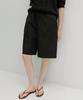 Beullaengkeu03 Linen Cotton Banding Bermuda Pants (Black)