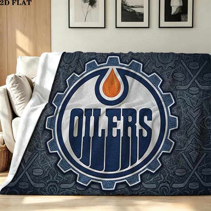 Edmonton Oilers Print Flannel Blanket High Quality Warm Comfortable Cover for All Seasons Perfect for Gifts Home Decor