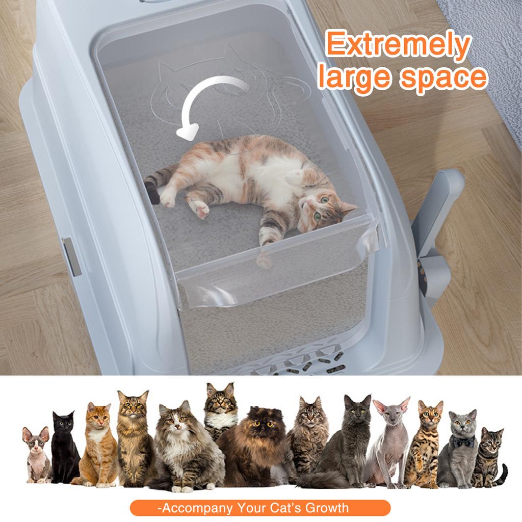 KEMORELA Enclosed Stainless Steel Cat Litter Box with Lid and Scoop, High-Sided Metal Kitty Leak-Proof Tray for Small Big Cats