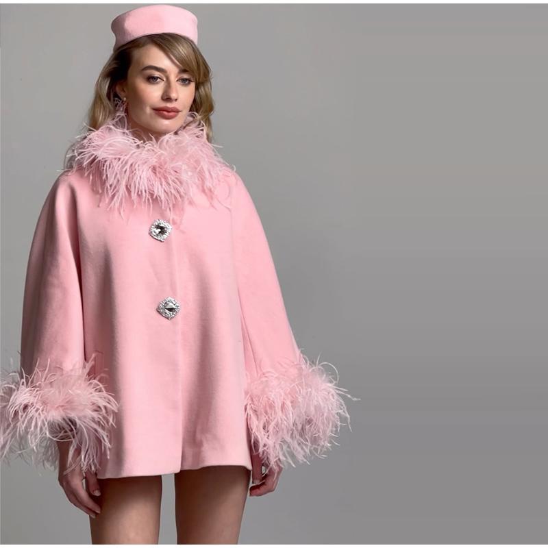 Tassel Solid Color Women Coat Faux Fur Feather Full Sleeve Female Jacket 2025 Autumn Winter Elegant Single Breasted Lady Outwear