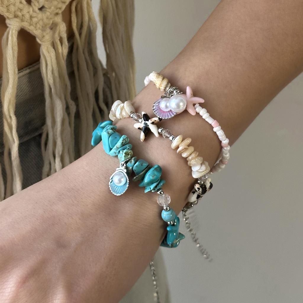 Bohemia Starfish Conch Beads Bracelet For Women Handmade Irregular Crystal Stone Beaded Bracelet Summer Beach Party Jewelry Gift
