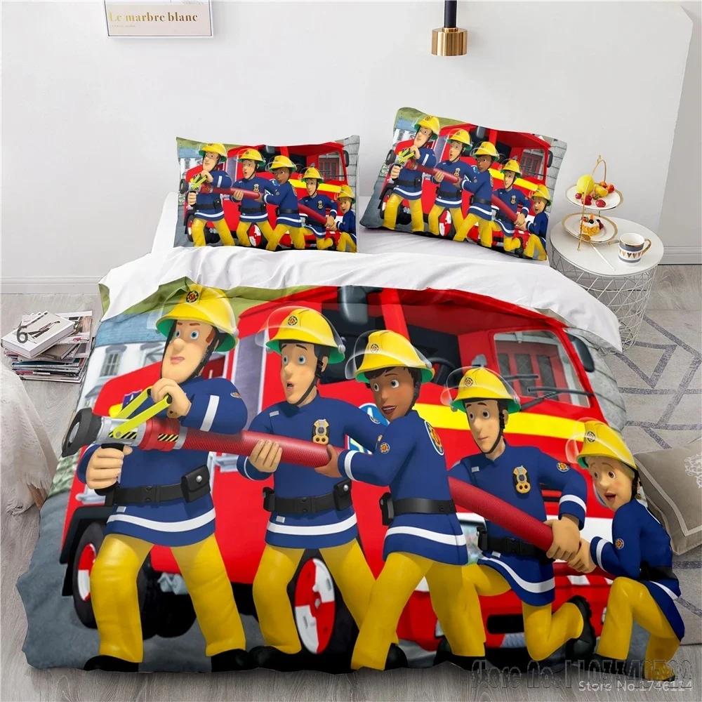 3D Cartoon Printed Fireman Firefighter Sam Duvet Cover Set HD Comforter Cover Bedclothes for Kids Bedding Sets Bedroom Decor