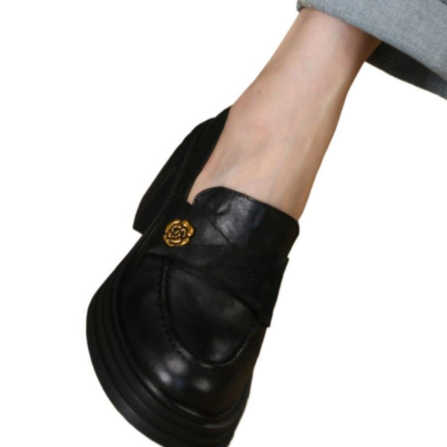 Schwarze Plateau-High-Heel-Einzelschuhe Damen Herbst Slipper Mode Ein-Pedal Wasserdicht Tisch Dicke Absätze Kleine Lederschuhe Damen