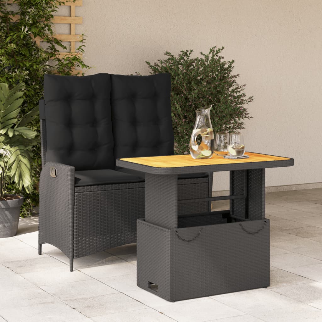2 Piece Outdoor Dining Set with Cushions Black Poly Rattan