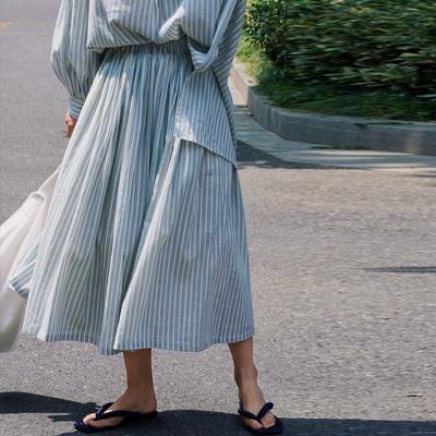 Summer Japanese Lazy Striped Skirts Elastic Loose Casual Simple Loose Skirts Women