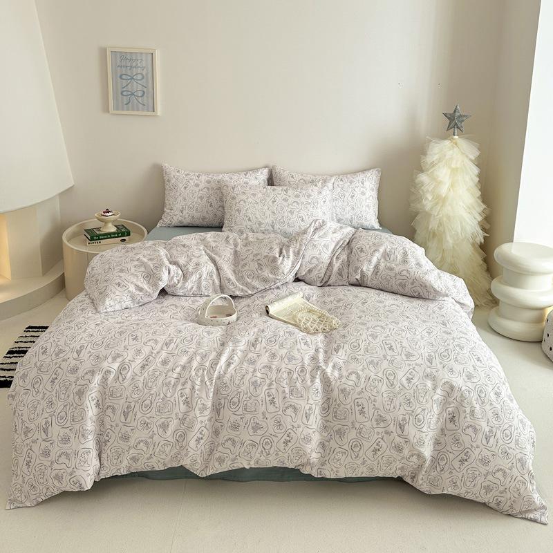 Pastoral Style Class A Maternal Infant Grade Cotton Double-Layer Yarn 4-Pcs Set Dormitory Cotton 3-Pcs Set Bed Sheet Quilt Cover Bedding