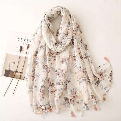2021 Vrouwen Herfst Mode Vintage Bloemen Kwastje Viscose Sjaal Van Indiase Print Wrap Pashmina Stole Bufandas Moslim Hijab Snood