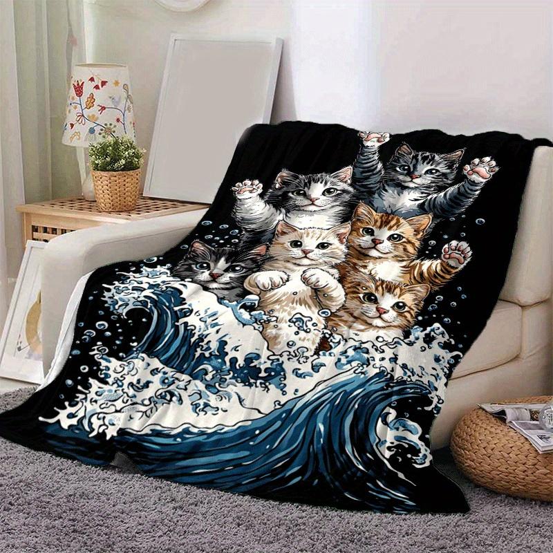 1 Stück leichte Flanelldecke mit Katzenmuster, bequeme und warme Decke, für Camping, Schlafsofa, Couch, Büro, geeignet als Geschenkdecke
