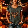 Tricouri Femei Halloween cu Decolteu în V Top cu Dovleac Tricou Casual Top pentru Petrecere de Sărbătoare