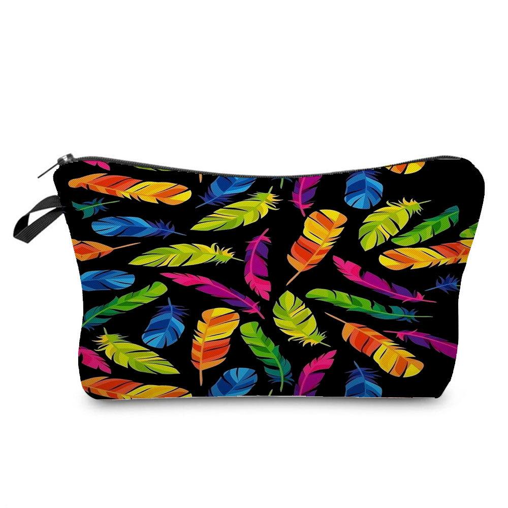 Women Feather Print Cosmetic Bag Toiletries Organize Travel Storage Case  6375