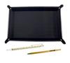 Japanese Grained Cowhide Leather Pen Tray with Slide Measuring Stick and Slim 60 Ballpoint Pen Set (black) (gold) TRASB-708W-SV60KBP