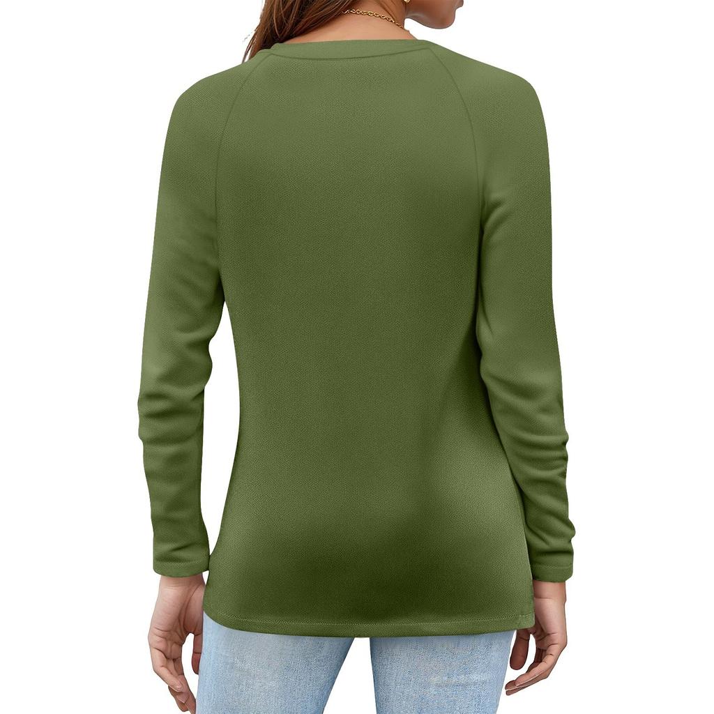 Women's T Shirt Solid Color Button Long Sleeve Daily Weekend Fashion Basic V- Neck Regular Top