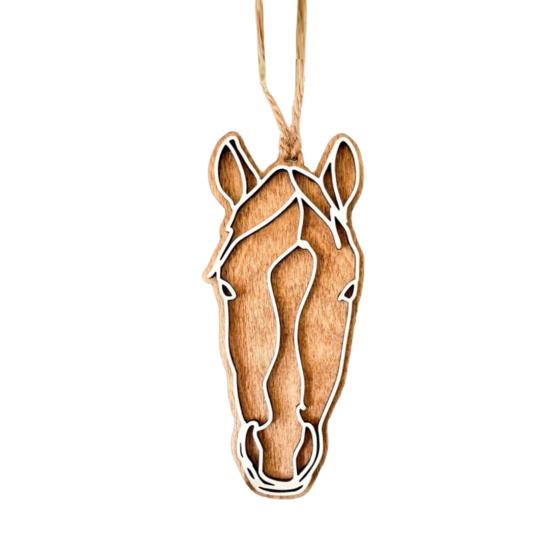Wooden Hanging Horse Head Decoration Farmhouse Rustic Horse Horseshoe Christmas Tree Hanging Ornament Pendant
