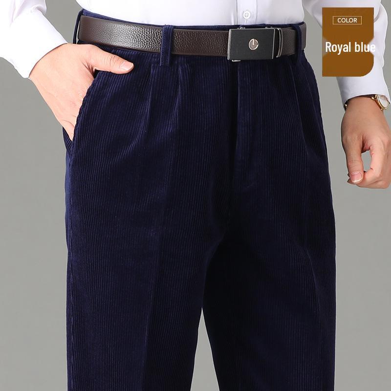 Men’s Wide-Leg Corduroy Pants: Winter-Ready, Pure Cotton, Double Pleat, Loose Fit for Middle-Aged & Seniors, Plus Size Available.