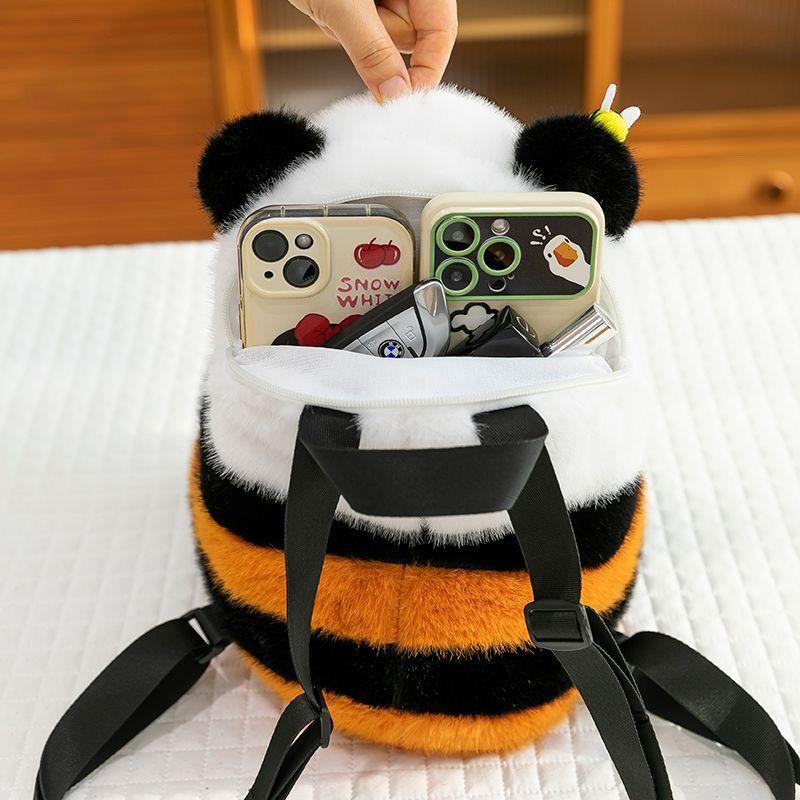 Schattige Simulatie Panda Pluche Rugzak Squishy Pluizig Dier Schooltas Voor Kawaii Panda Met Honingpot Bamboe Pluche Schoudertas