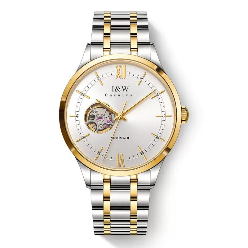 IW Watch Men Skeleton Automatic Mechanical Watches Silver Blue Japan Movement Sapphire Glass Relogios Masculino