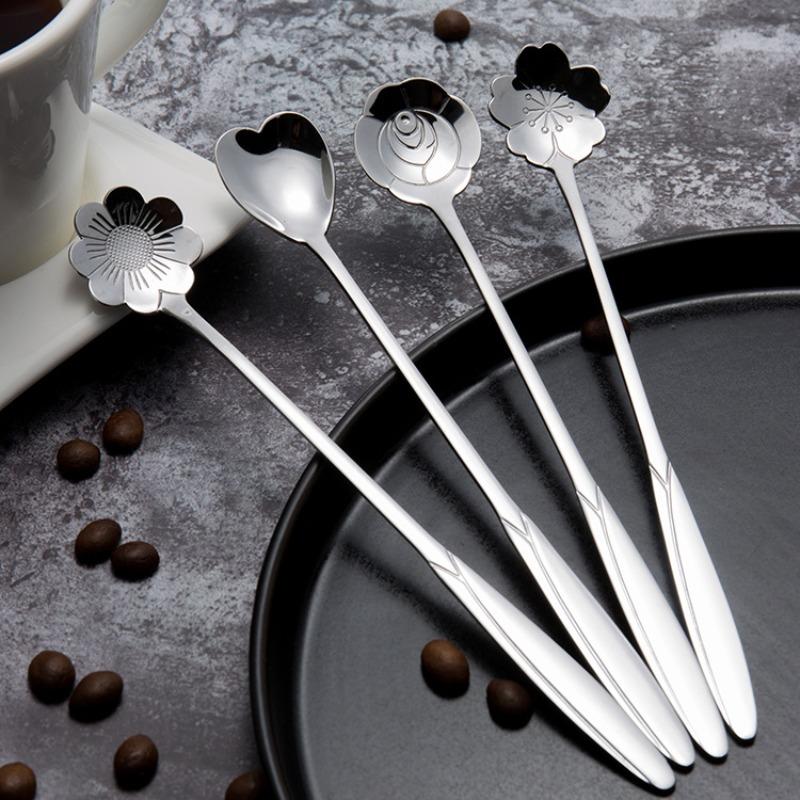 Stainless Steel Leaf Design Spoons, Creative Coffee Stirring Spoons, Multi-Function Cake Dessert Daily Use Spoons