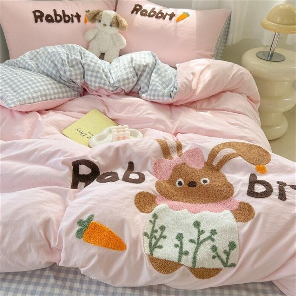 Cartoon German Cat Towel Embroidery Sanded Autumn And Winter Bedding Four-Piece Set Quilt Cover Bed Sheet Cute Student Dormitory