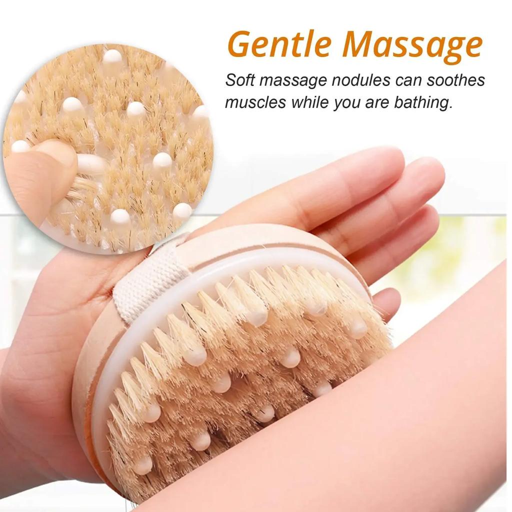 2 In 1 Dry Skin Body Brush Natural Bristle Dead Skin Remover Anti Cellulite Exfoliates Blood Circulation Health Massage Tools
