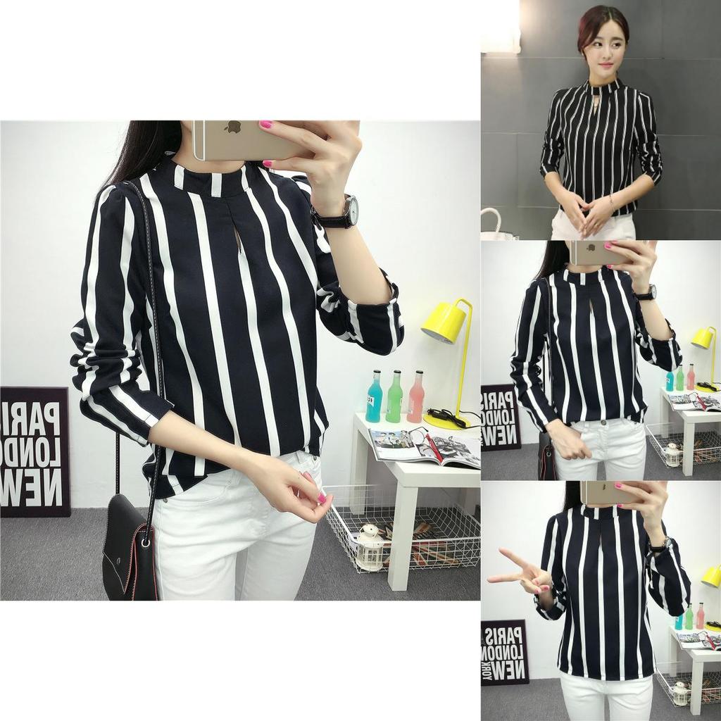 Elegant Women Long Sleeve O-neck Stripe Blouse With Premium Quality Fabric And Timeless Design
