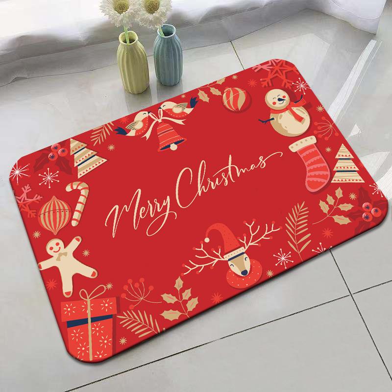 Festive Christmas Door Mat Non Slip Crystal Velvet Carpet for Entryway Bathroom and Living Room Absorbent Rug