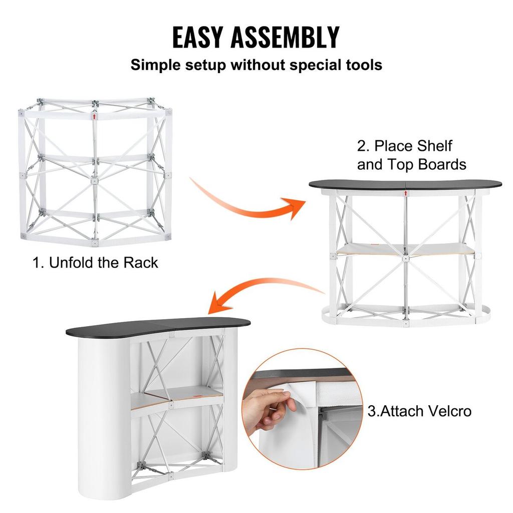 Portable Tradeshow Podium Table, 51.18" X 18.31" X 37.4", Display Exhibition Counter Stand Booth Fair with Wall, Foldable Promotion Retail Bar Table