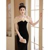 Banquet Temperament Evening Dress Dress Socialite Black Fishtail Skirt French High-end Light Luxury One-word Shoulder Host Dress