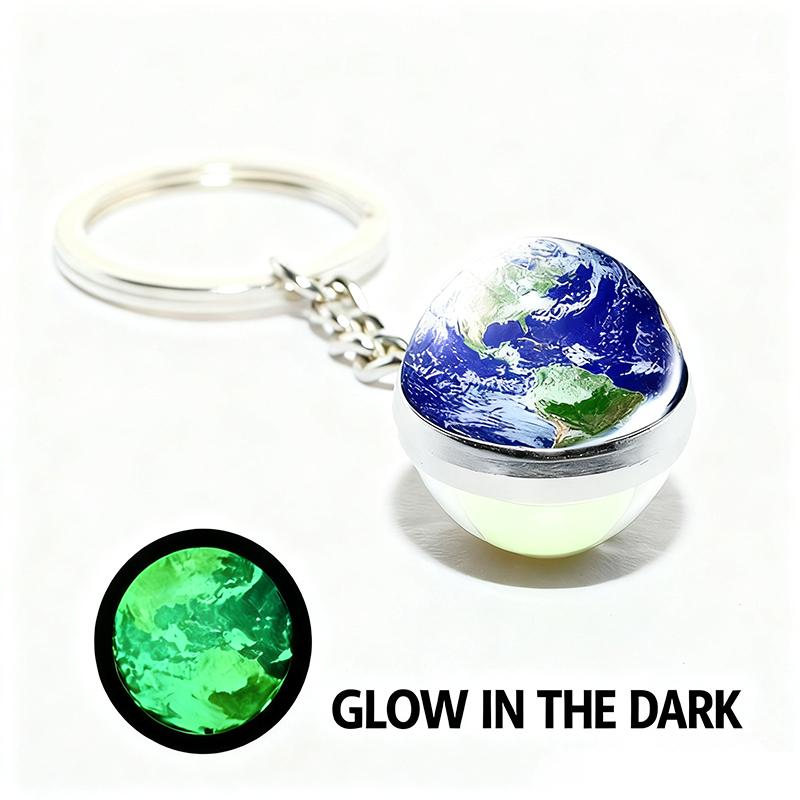 1PC Round Luminous Pendant with Ring Graduation Gift Planetary Earth Keychain Car Glow-in-the-Dark Durable Dual-Sided Cute