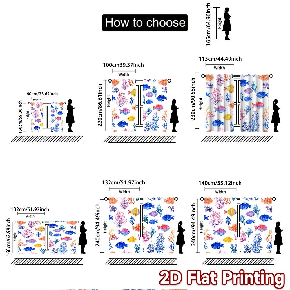 2pcs, 2D FLAT PRINTING Curtains (Without Rod) Ocean Fauna Christmas Festival Chic Print Curtains Yarn Curtains Room Decor