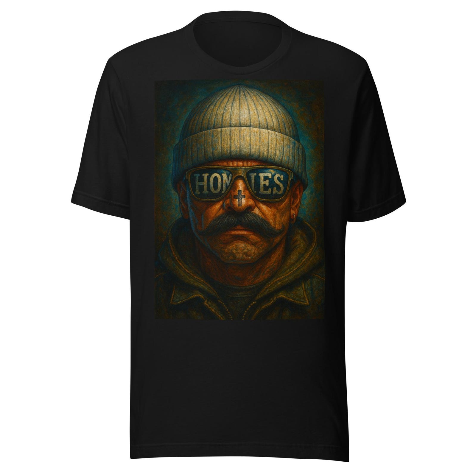 Homies Chicano — Urban Portrait Street Style with Mustache and Glasses Unisex t-shirt 2XL