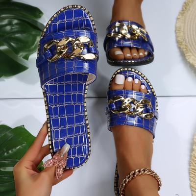 Mode Sexy Kettenschloss Einfarbig Übergröße Sommer Neuer Stil Römischer Stil Flache Outdoor Damen Hausschuhe Damen Sandalen