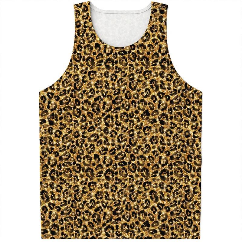 Unterhemd 3D-Druck Leopard Trägertop Sommer Lässig Ärmelloses T-Shirt Tierhaut Grafik Sportoberteile Fitnessstudio Muskelweste