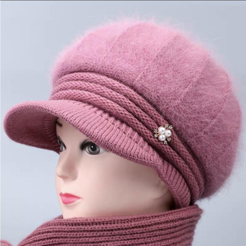 Elderly Grandmother Plus Velvet Rabbit Woolen Hat Middle Aged and Elderly Warm Hat  Thickened Knitted Cotton Hat
