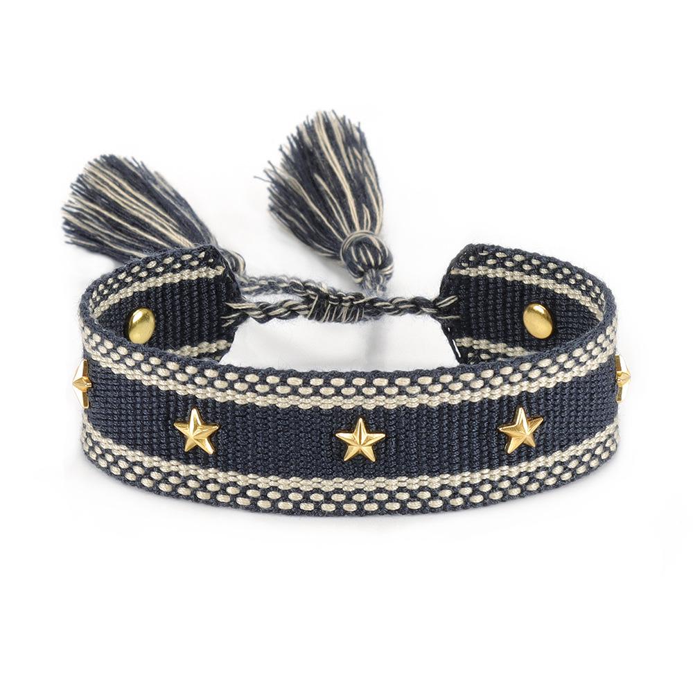 2025 Metal Star Pendant Woven Bracelet with Letter Embroidery