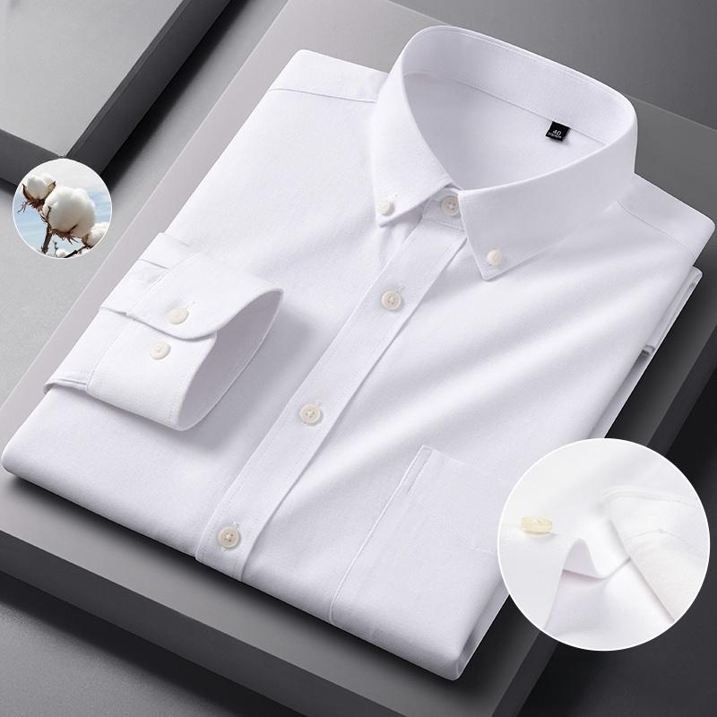 100%Cotton Men's Oxford Shirt Long Sleeved For Male Comfort Breathable Classic Regular Fit Casual Social Shirts Men Clothing