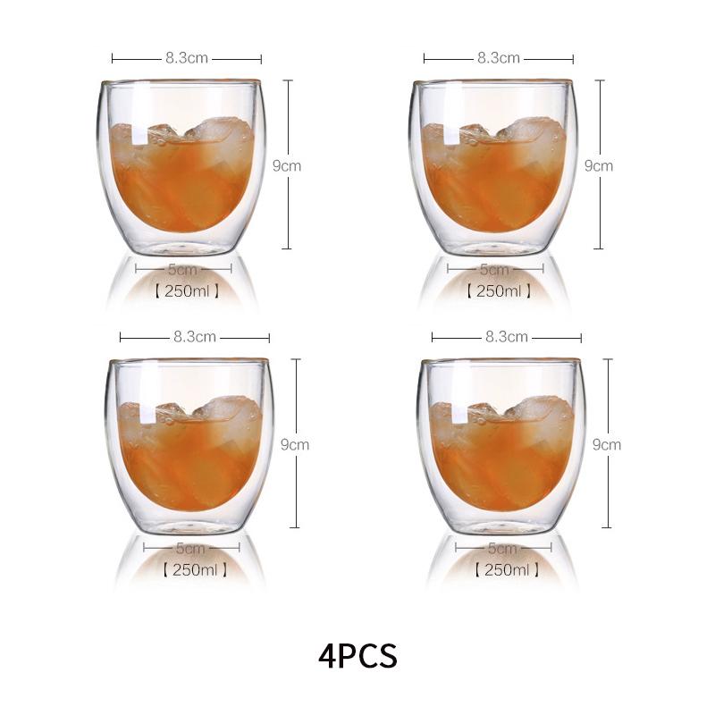 4PCS Heat-Resistant Double Transparent Glass Cup 80ML Milk Whiskey Tea Beer Espresso Coffee Cup Drinkware Cups Drinking Glasse