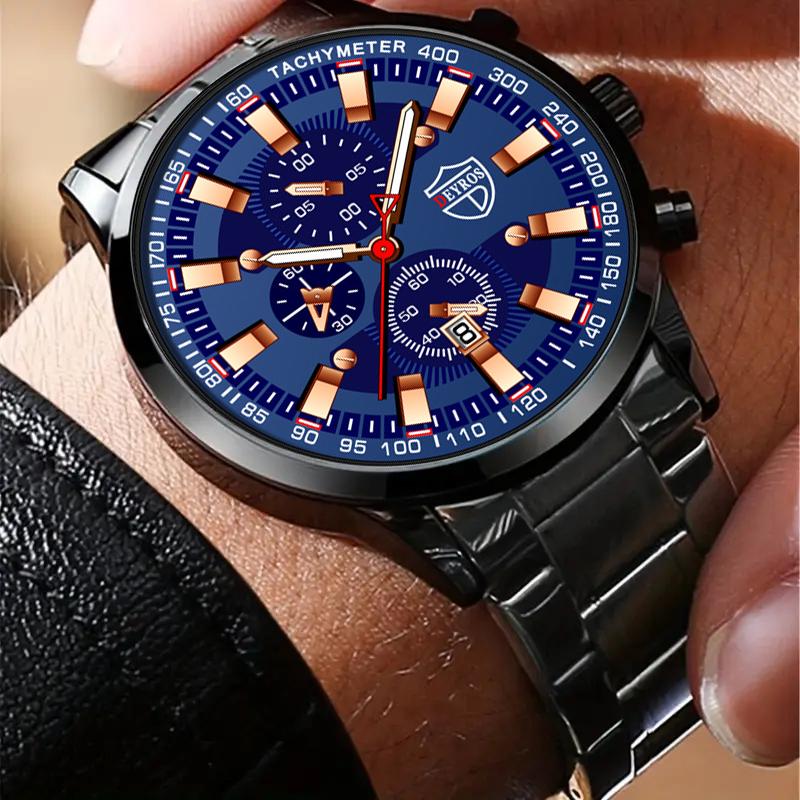 Fashion Men's Calendar Casual Quartz Watch, Men's Stainless Steel Strap Wrist Watch, Ideal Choice for Gifts