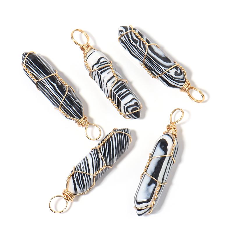 1 Pc Natural Stone Charms 40mm Color Bullet Shaped Handmade Gold Wire Pendants for DIY Necklace Gifts Jewelry Making Accessories