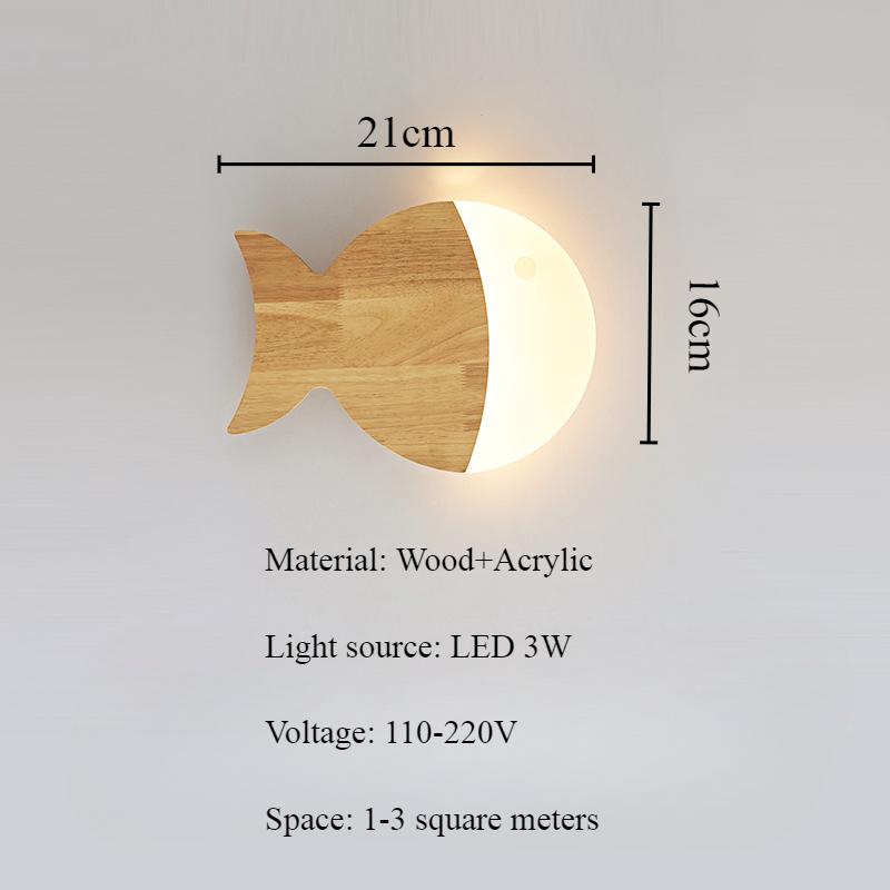 

Настенный светильник в скандинавском стиле, современный, простой, для детской комнаты для мальчика или девочки, спальня, ночник, креативный и персонализированный светодиодный светильник в виде рыбы из дуба Cool White(5500-7000K)