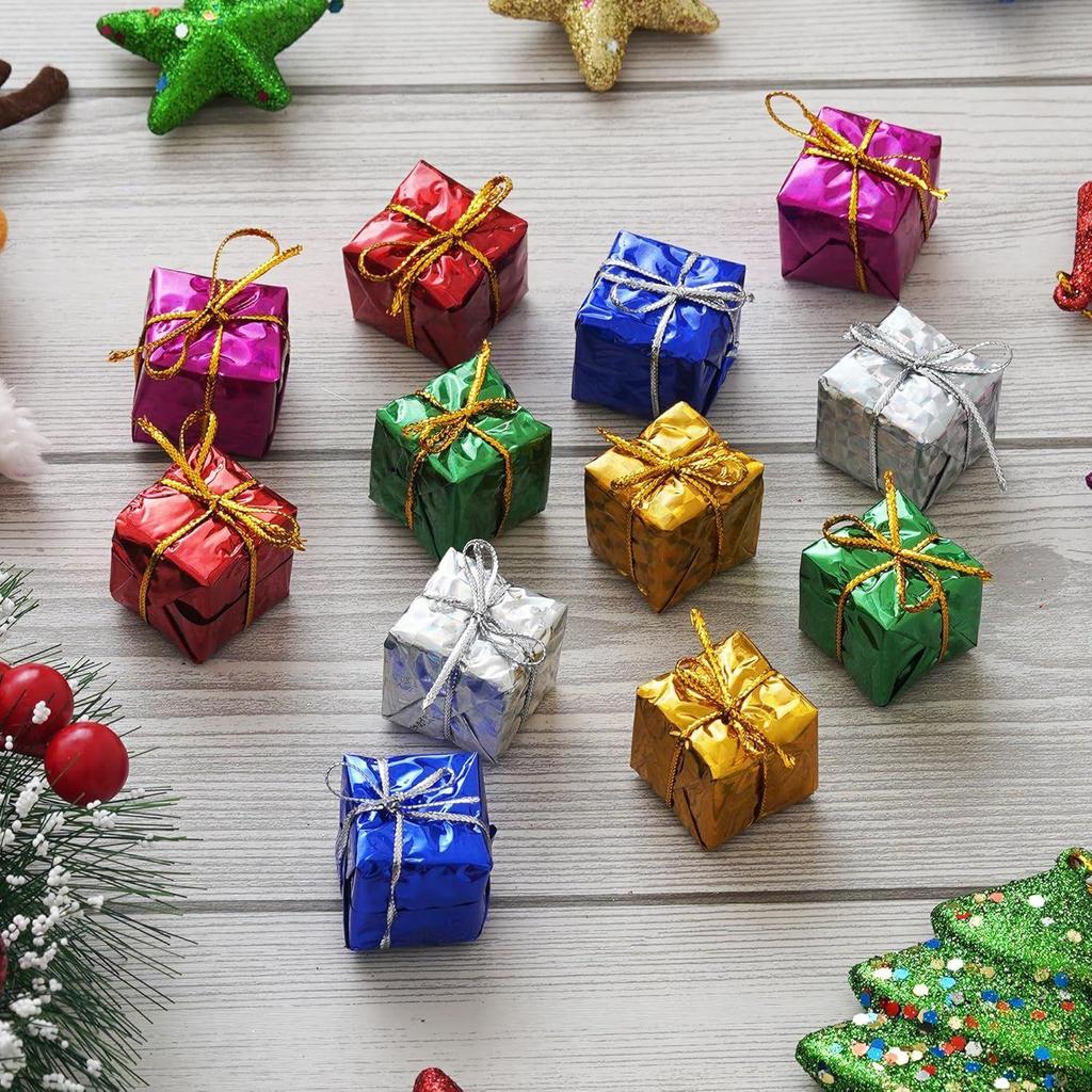Multicolor Christmas Gift Boxes (Set of 12) | Christmas Tree Decoration Items Hanging Ornaments Props | Xmas Decorations