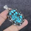 Tibetan Turquoise Gemstone 925 Sterling Silver Jewelry Pendant 2.29"