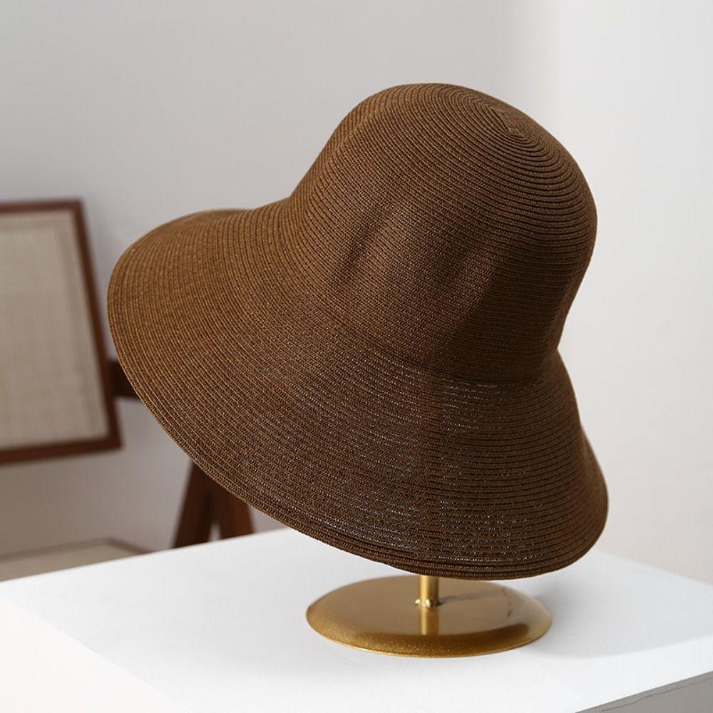 Simple Wide Brim Straw Hat Breathable Women's Sun Visor Hats Weave Bucket Hat  Travel Holiday